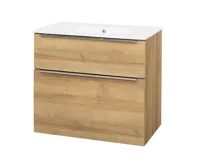 Mailo, koupelnová skříňka s keramickým umyvadlem, dub, 2 zásuvky,  810x700x480 mm