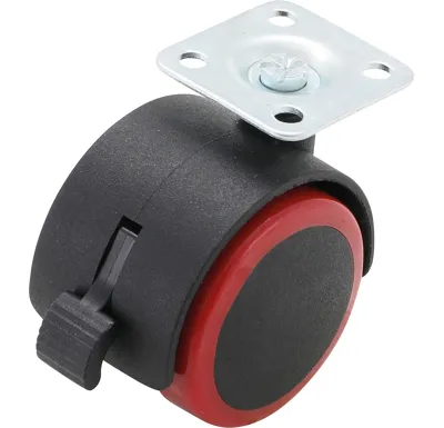 BGS Dvojité otočné kolečko s brzdou, červené/černé, 50 mm