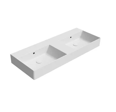 GSI KUBE X keramické dvojumyvadlo 120x47cm, broušená spodní hrana, bez otvoru, bílá mat
