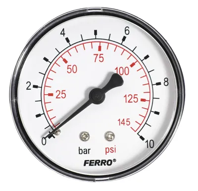 Manometr - tlakoměr 63mm 1/4" Axiál - zadní vývod 0-10 bar