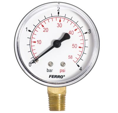 Manometr - tlakoměr 63mm 1/4" Radiál - spodní vývod 0-4 bar