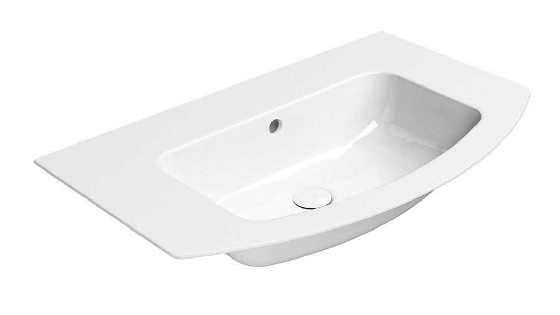 Gsi pura keramické umyvadlo slim oblé 82x49cm, broušená spodní hrana, bez otvoru, bílá extraglaze