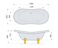 POLYSAN CHARLESTON volně stojící vana 188x83x69cm, nohy bílé, černá/bílá (12)