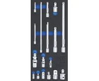 BGS Vložka do dílenského vozíku 1/3: sada nástavců, adaptérů a kloubů, 17dílná BGS Vložka do dílenského vozíku 1/3: sada nástavců, adaptérů a kloubů, 17dílná