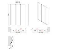 AQUALINE VANDA vanová zástěna skládací 1000x1400 mm, chrom, sklo matné (11)