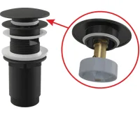 ALCAPLAST Výpust umyvadlová CLICK/CLACK G 5/4" s přepadem, velká zátka, kov, černá-mat A392BLACK