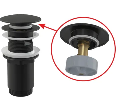 ALCAPLAST Výpust umyvadlová CLICK/CLACK G 5/4" s přepadem, velká zátka, kov, černá-mat A392BLACK
