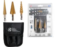 BGS Vrtáky kónické HSS, stupňovité, potitanované, 3 díly BGS Vrtáky kónické HSS, stupňovité, potitanované, 3 díly