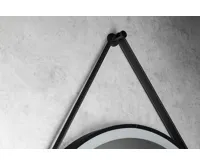 AQUALINE STAGO kulaté zrcadlo s LED osvětlením ø 60cm, kožený pásek, dotykový senzor, stmívatelné, černá mat (6)