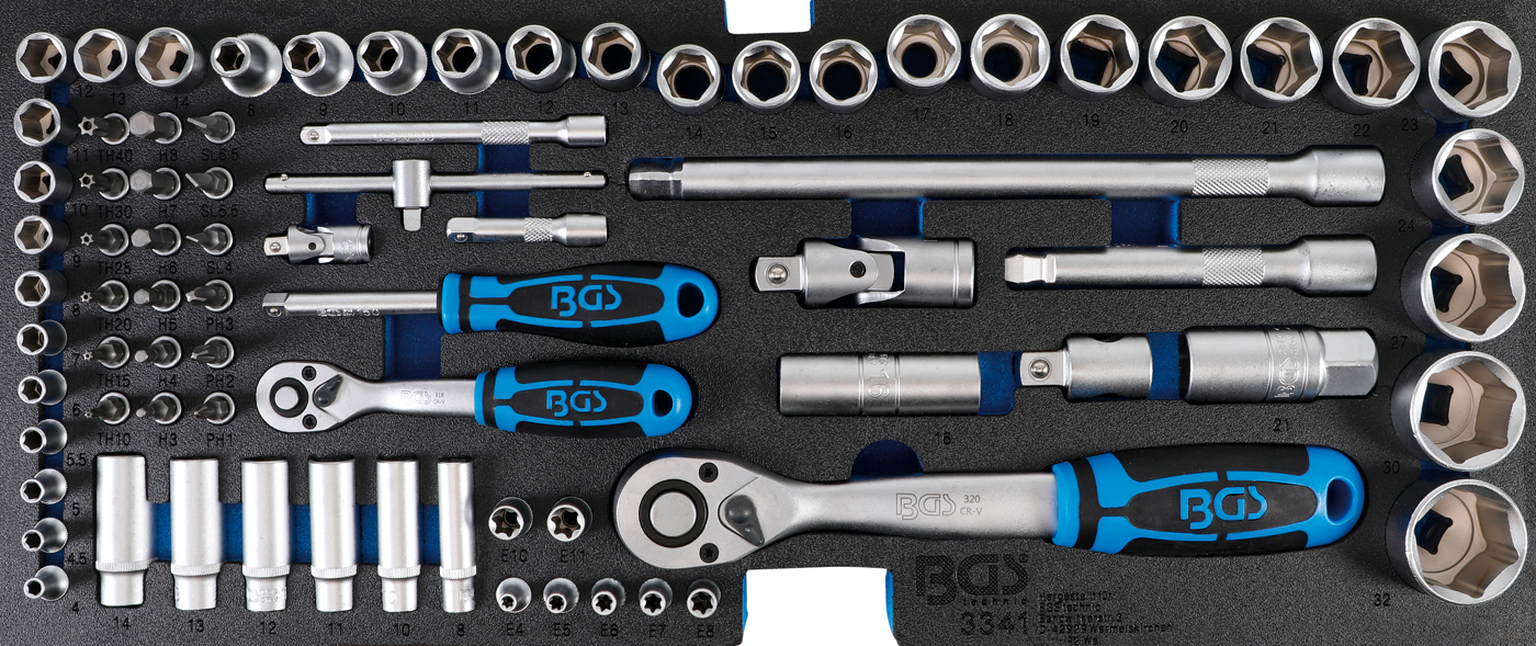 BGS Pěnová vložka pro BGS 3312: sada nástrčných klíčů, 12,5 mm (1/2") + 6,3 mm (1/4"), 77díl