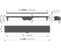 ALCAPLAST Sprchový liniový žlab plastový, s okrajem a perforovaným roštem, černá-mat, délka 550 mm APZ10BLACK-550M (1)