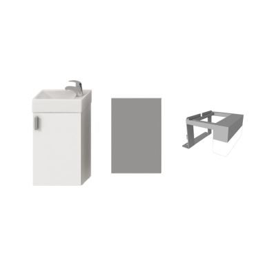 JIKA PETIT Skříňka s umyvadlem 40x23 cm,L/P dveřmi, otvor pro baterii VPRAVO, vč. zrcadla a osvětlení 453514 Bílá
