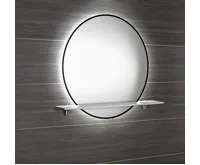 SAPHO SHARON kulaté zrcadlo s LED podsvícením a s policí ø 80cm, černá mat (E28904CI-01) (4)