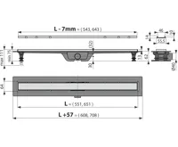 ALCAPLAST Sprchový liniový žlab plastový, s nerezovým okrajem a oboustranným roštem (plný / vložení dlažby), délka 650 mm APZ20-650 (1)
