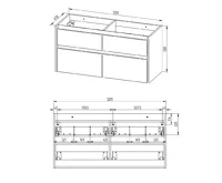 Opto, koupelnová skříňka s keramickým umyvadlem, dub, 4 zásuvky, 1210x580x458 mm (1)
