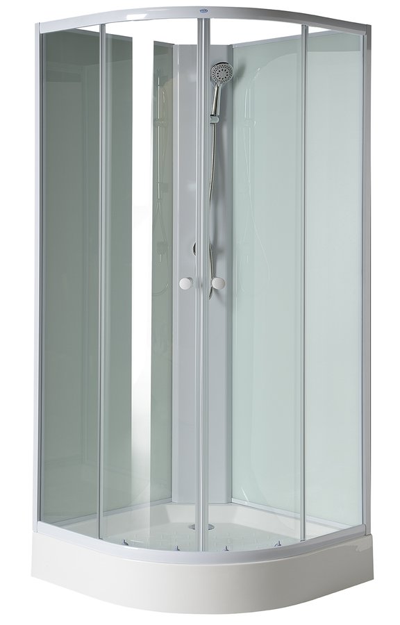 AQUALINE AIGO čtvrtkruhový sprchový box 900x900x2040 mm, bílý profil, čiré sklo