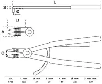 BGS Kleště na rozpěrné kroužky, zahnuté, pro vnitřní rozpěrné kroužky, 500 mm (2)