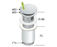 OMP TEA Umyvadlová výpust 5/4“, click-clack, velká zátka, max 80mm, chrom (4)