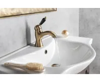 SAPHO KIRKÉ BLACK stojánková umyvadlová baterie s výpustí, černá páčka, bronz (3)