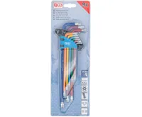 BGS Sada zahnutých klíčů,  vícebarevné,  extra dlouhé,  T-profil (pro Torx) s otvorem a kulovo (3)