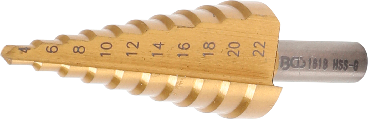 Bgs vrták kónický hss, průměr 4,0 - 22,0 mm, stupňovitý, potitanovaný