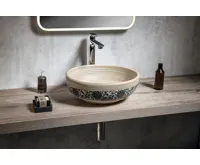 SAPHO PRIORI keramické umyvadlo na desku, Ø 41 cm, béžová s modrým vzorem (3)