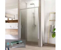 LIMA Sprchové dveře, trojdílné, zasunovací, 80x190 cm, chrom ALU, sklo Point, žlab ke stěně
