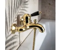 SAPHO KIRKÉ BLACK nástěnná vanová baterie, černá páčka, zlato (3)