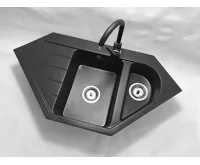 GRANISIL TARAGONA 965.10R Rohový granitový dřez s odkapem, černý granit (4)