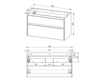Opto, koupelnová skříňka s keramickým umyvadlem, bílá/dub, 2 zásuvky, 1010x580x458 mm (1)