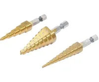 BGS Vrtáky kónické HSS, stupňovité, potitanované, 3 díly (2)