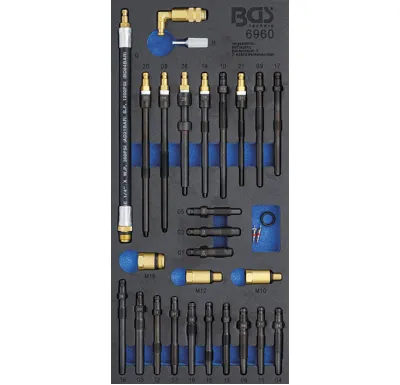 BGS Vložka do dílenského vozíku 1/3: Sada adaptérů pro testery na zkoušku komprese a testery ú