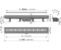 ALCAPLAST Podlahový žlab s okrajem pro perforovaný rošt a s pevným límcem ke stěně APZ30-850M (1)