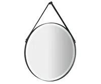 SAPHO ORBITER kulaté zrcadlo s LED osvětlením ø 70cm, kožený pásek, černá mat