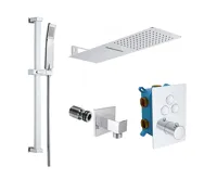 Sprchová sada s termostatickou podomítkovou tlačítkovou baterií - 3-cestná - hranatý kryt Sprchová sada s termostatickou podomítkovou tlačítkovou baterií - 3-cestná - hranatý kryt