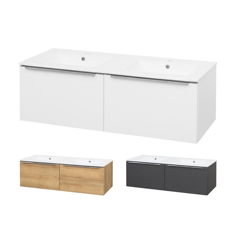 Mailo, koupelnová skříňka s keramickým umyvadlem, antracit, 2 zásuvky, 1210x476x365 mm