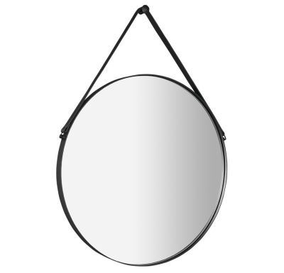 SAPHO ORBITER kulaté zrcadlo s koženým páskem ø 70cm, černá mat