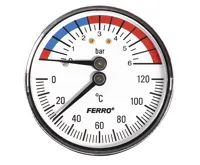 Termomanometr 63mm 0-6 bar, 0-120°C, axiální, zadní vývod 1/2" Termomanometr 63mm 0-6 bar, 0-120°C, axiální, zadní vývod 1/2"