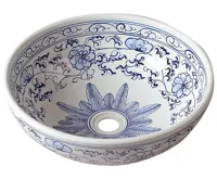 SAPHO PRIORI keramické umyvadlo na desku, Ø 41 cm, bílá s modrým vzorem SAPHO PRIORI keramické umyvadlo na desku, Ø 41 cm, bílá s modrým vzorem