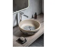 SAPHO PRIORI keramické umyvadlo na desku, Ø 41 cm, béžová s modrým vzorem (5)