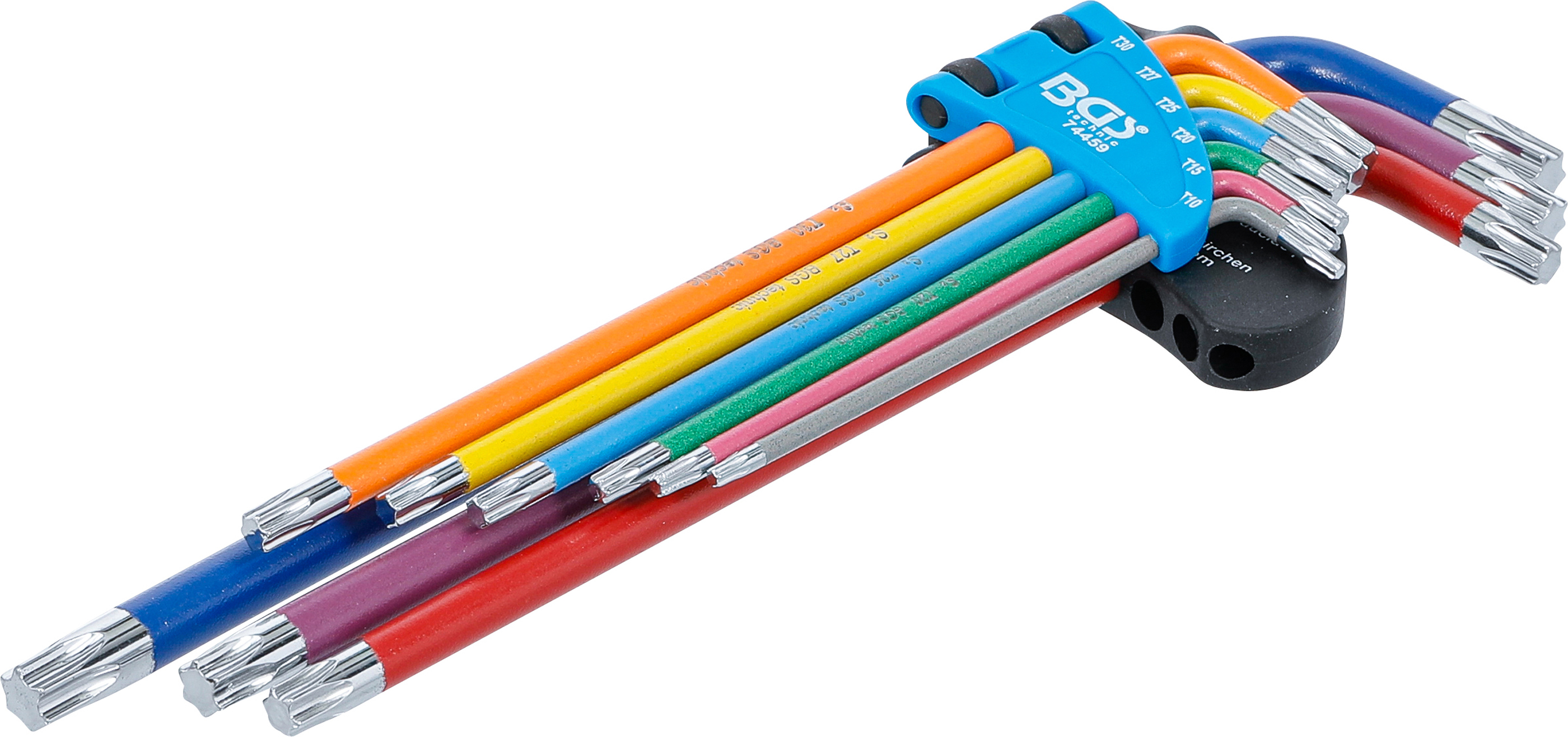 Bgs sada zahnutých klíčů, vícebarevné, extra dlouhé, t-profil (pro torx) t10 - t50, 9dílná