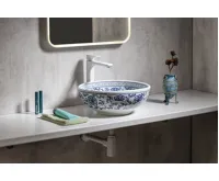 SAPHO PRIORI keramické umyvadlo na desku, Ø 41 cm, bílá s modrým vzorem (4)