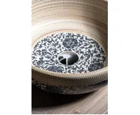 SAPHO PRIORI keramické umyvadlo na desku, Ø 41 cm, béžová s modrým vzorem (6)