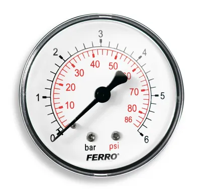 Manometr - tlakoměr 63mm 1/4" Axiál - zadní vývod 0-6 bar
