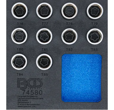 BGS Vložka do dílenského vozíku 1/6: sada zástrčných hlavic pro bezpečnostní šrouby ráfků pro