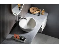 SAPHO PUNC betonové umyvadlo na desku, včetně výpusti, 53x39cm, bílý pískovec (6)