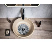 SAPHO PRIORI keramické umyvadlo na desku, Ø 41 cm, béžová s modrým vzorem (4)