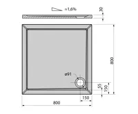 POLYSAN AURA sprchová vanička z litého mramoru, čtverec 80x80cm, bílá (5)