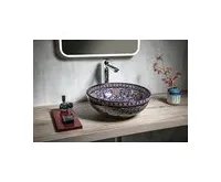 SAPHO PRIORI keramické umyvadlo na desku, Ø 41 cm, fialová s ornamenty (1)