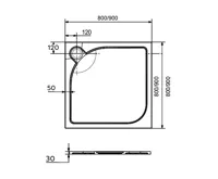 Čtvercová sprchová vanička s oblým krytem sif., 90x90x3 cm, vč. sifonu, bez nožiček, litý mramor (1)
